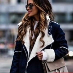 J.O.A. Denim Biker Jacket with faux shearling lining, SZ L